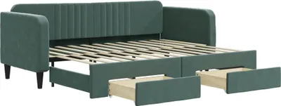 Obrázek produktu pro vidaXL Rozkládací postel se zásuvkami tmavě zelená 80x200 cm Velvet