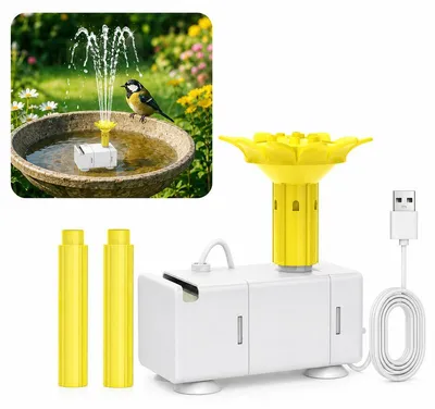 Produktbild von USB Springbrunnenpumpe 4W, 180L/h, 1,5m Höhe, 4-in-1 Düse, regelbar, 3m Kabel – für Vogelbad, Teich, Aquarium