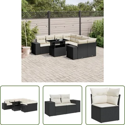 Produktbild von The Living Store 9-tlg. Garten-Sofagarnitur mit Kissen Schwarz Poly Rattan