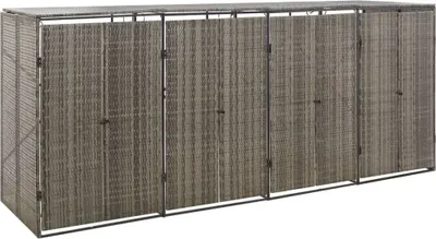 Image de Abri pour poubelle quadruple Gris 274x80x117 cm Résine tressée