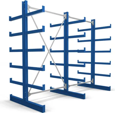Produktbild von STIER Kragarmregal doppelseitig 2 Felder mit 5 Ebenen 2600x2000x500mm enzianblau