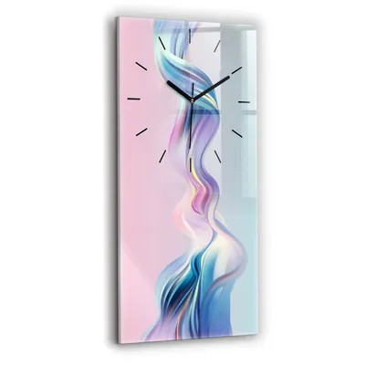Produktbild von Wallfluent Wanduhr – Stilles Quarzuhrwerk - Uhr Dekoration Wohnzimmer Schlafzimmer Küche - Zifferblatt mit Strichen - schwarze Zeiger - 30x60 cm - Pastellwellenabstraktion