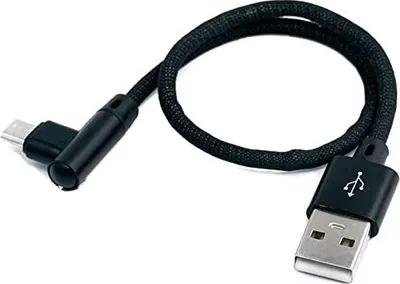 Produktbild von SYSTEM-S Micro USB Kabel 90° grad rechts gewinkelt Winkelstecker zu USB 2.0 Typ A 90° Grad rechts gewinkelt Datenkabel Ladekabel 20 cm in Schwarz