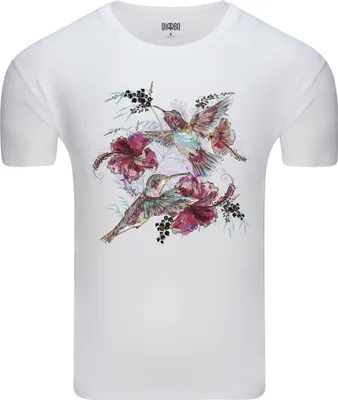 Produktbild von Diarbo Herren T-Shirt mit Abstraktem Druck Blumenkolibri Weiß Gr.XXL