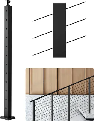 Produktbild von VEVOR Kabelgeländerpfosten, 106,7x3x5cm Treppengeländerpfosten mit vorgebohrten 30°-Winkellöchern, Geländerpfosten aus Edelstahl SUS304, 1er-Set, Schwarz, 1JZLGZXHS106VRA3X001V0