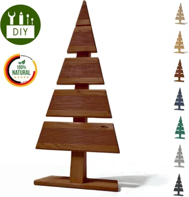 A wooden decorative Christmas tree.