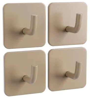 Image de DEKAZIA® Lot de 4 patères adhésives Warm Greige (beige) – Crochets muraux sans perçage, jusqu'à 5 kg – Acier inoxydable moderne