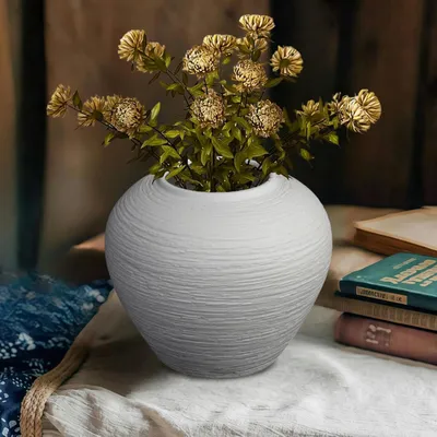 Zdjęcie produktu dla Wazon ceramiczny, 17 cm - wazon terakota - styl rustykalny - vintage - biały
