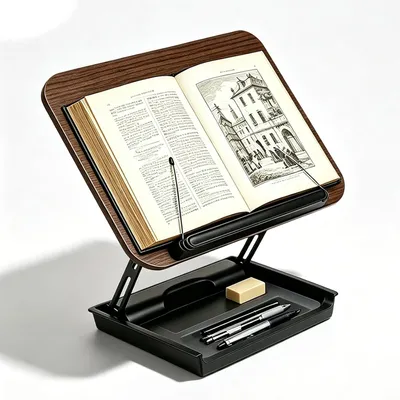 Image de Support de livre, base rotative à 360°, support de livre réglable, surface de rangement, pliable, pour bureau