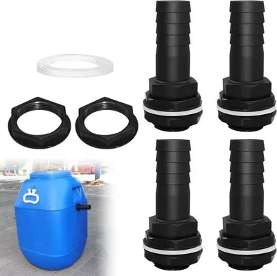 Image de Raccord de réservoir étanche à la pluie, filetage 1 pouce avec embout de tuyau de 25 mm, lot de 4