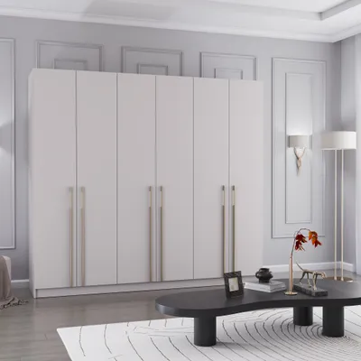 Drehtürenschrank sechstürig in Kaschmir/Kaschmir
Breite: 230 cm
Höhe: 210 cm
Tiefe: 57 cm