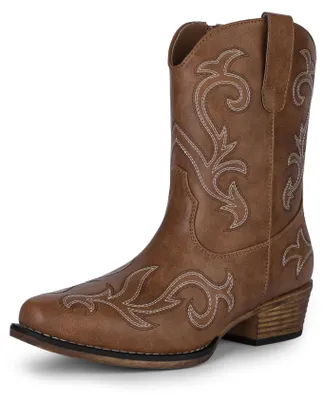 Produktbild von DREAM PAIRS Damen Cowboystiefel Western Ankle Boots,Bräunen-Pu,39