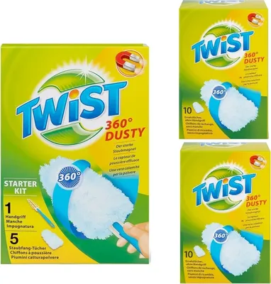 Zdjęcie produktu dla Twist Duster - mop do kurzu 360° Dusty - 1 uchwyt + 25 ściereczek - łapie kurz jak magnes