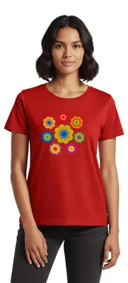 Produktbild von Spreadshirt 70er Jahre Hippie Flower Power Kostüm Blumen Fasching Frauen Premium T-Shirt, S, Rot
