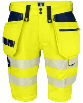 Imagen del producto de Projob - Pantalones cortos de trabajo modelo "6575" para hombre, ropa de trabajo de alta visibilidad ET1092 (talla 36R) (amarillo/azul marino)