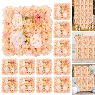 Obrázok produktu pre Sada 12 kusov panelov "Blumenwand" - umelé ruže, 3D dekorácia na stenu, 38 x 38 cm - dekorácia na stenu na svadbu, oslavu alebo do domácnosti - farba: oranžová