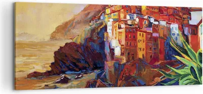 Produktbild von Bild auf Leinwand - Leinwandbild - Einteilig - Manarola Bunt Öl - 120x50cm - Wand Bild - Wanddeko - Wandbilder - Leinwanddruck - Bilder - Wanddekoration - Leinwand bilder - Wandbild - AB120x50-4164