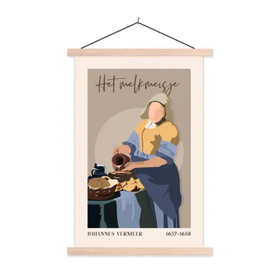 Produktbild von MuchoWow® Textilposter Alte Meister - Milchmädchen - Braun - Vintage 120x180 cm mit holzfarbenen Rahmen - Textil-Plakat