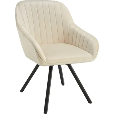 A cream-colored armchair with black legs is shown against a white background.