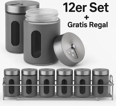 Produktbild von Gewürzstreuer Set Gewürzregal Pfeffer Salz Gewürz Streuer Dosen Edelstahl Grau