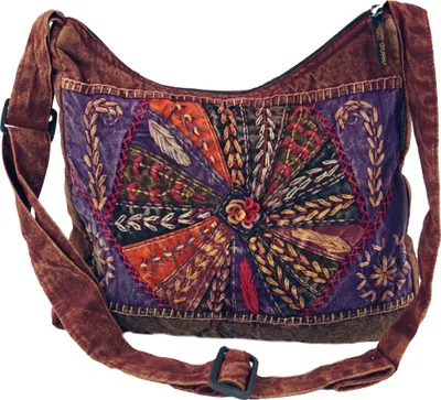 Produktbild von Schultertasche, Patchwork Hippie Tasche, Goa Tasche - Rot, Uni - Erwachsene, Baumwolle, 30*35*15 cm, Alternative Umhängetasche, Handtasche aus Stoff