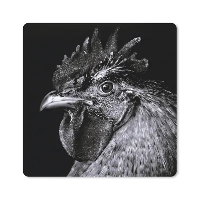 Produktbild von MuchoWow® Mauspad Mousepad Hahn - Vogel - Schwarz - Weiß 20x20 cm - Mousepads - Maus Mat - Pad - Mausunterlage - Desk Mat - Bureauartikeln