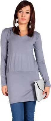 Produktbild von Damen Langarm Longshirt Bluse mit Rückenausschnitt; Grau/S/M
