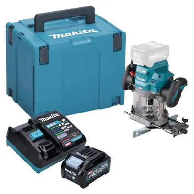 Obrázek produktu pro Makita RP 001 GM101 Akumulátorová fréza 40 V max. 12 mm bezkartáčová + 1x akumulátor 4,0 Ah + nabíječka + Makpac