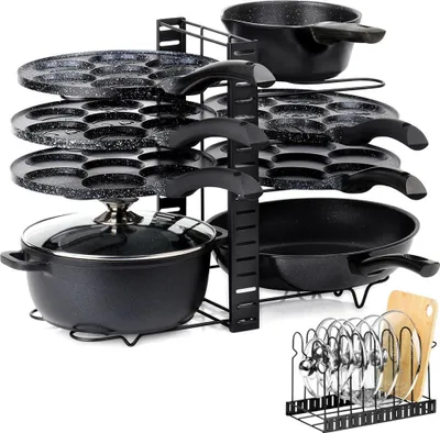 Produktbild von Vilde | Küchen Organizer 2in1 - Schwarz - Verstellbar - Topfständer und Pfannenhalter - Platzsparend