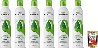 Produktbild von Mantova Basilico Spray, Extra Vergines Olivenöl mit Basilikum, 6x200ml Packung, Hergestellt in Italien, + Italian Gourmet polpa 40g0