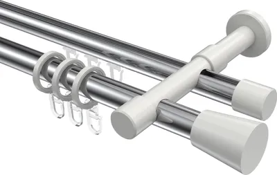 Produktbild von Interdeco Rundrohr-Innenlaufstange / Gardinenstange (Kombination) Chrom / Weiß, Typ Prestige Sitra (Konus), 20 mm Ø 2-läufig, 120 cm