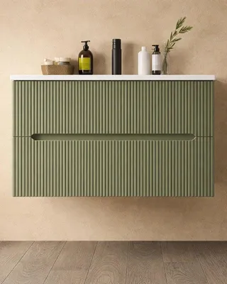 Immagine prodotto di Mobile bagno verde muschio 70x46 cannettato Urbino con lavabo Vetroceramica