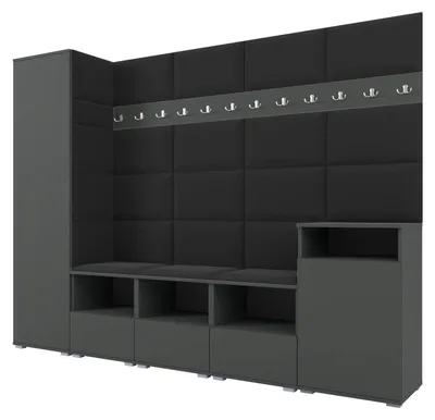 Produktbild von Garderobe NELA XI 250 cm Modulare Flurmöbel Graphit mit Sitzpolster Schwarz 16 (Großes Set)
