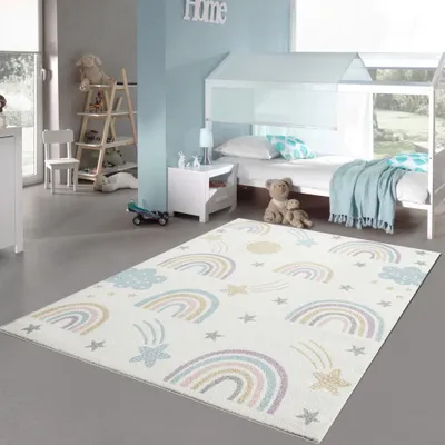 Image de Tapis de chambre d'enfant douillet velours doux - mélange agréable de crème et de détails pastel Taille - 140 x 200 cm