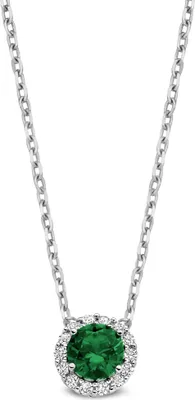 Produktbild von New Bling - 9NB-1380 - Silberne Halskette mit weißen und grünen Zirkoniasteinen - 925 Sterlingsilber - rhodiniert - 40+5cm
