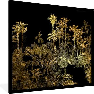 Produktbild von MuchoWow® Gerahmtes Poster Dschungel - Gold - Bäume 40x40 cm - Poster mit Schwarzem Bilderrahmen Wandposter Rahmen Foto Bilder - Mit Rahmen - Wanddekoration Schlafzimmer