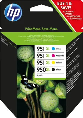 Produktbild von HP 950XL High Yield Black/951XL High Yield Cyan/Magenta/Yellow 4-pack Original Ink Cartridges, Hohe (XL-) Ausbeute, Schwarz, Cyan, Magenta, Gelb, Tinte auf Pigmentbasis, Tinte auf Pigmentbasis, 4 Stück(e), 2300 Seiten