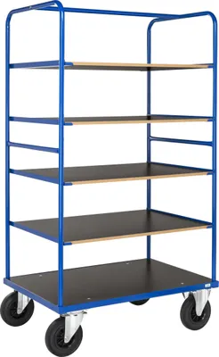 Produktbild von Kongamek Multi-Etagenwagen in blau 1200x800x1800mm mit 5 Etagen, Gummibereifung ohne Bremse