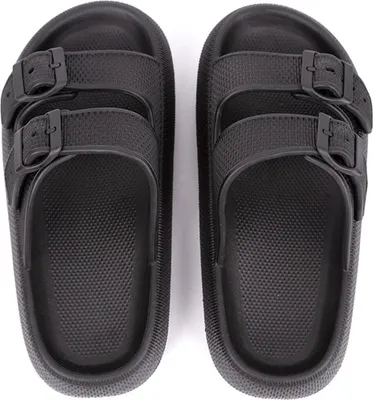 Image de ASKSA Pantoufles unies Sandales super douces avec boucle Epaisseur EVA Chaussons antidérapants Tongs, Noir, Taille : 39-40