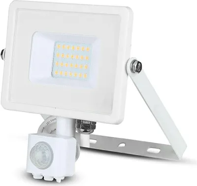 Zdjęcie produktu dla Naświetlacz halogen LED V-TAC 20W SAMSUNG Czujnik Ruchu Biały VT-20-S ciepły 1600lm