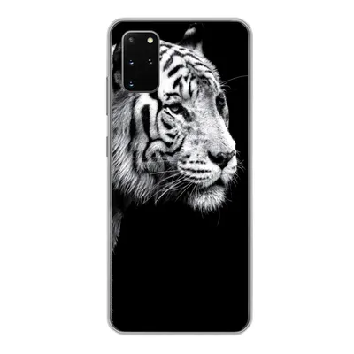 Produktbild von MuchoWow® Handyhülle Schutzhülle Hülle für Samsung Galaxy S20 Plus Studioaufnahme eines weißen Tigers auf schwarzem Hintergrund Silikon Softcase Handy Hülle - Hartschale
