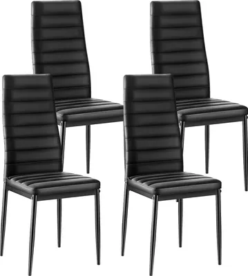 Obrázek produktu pro VEVOR moderní jídelní židle (4 ks) elegantní čalouněná kožená židle (nosnost 136 kg) k jídelním stolům, prostorově úsporná židle ke kuchyňskému stolu se silnými polštáři a kovovými nohami, černá kavárna