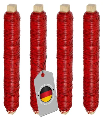 Produktbild von ECENCE 4er Set Blumendraht verzinkt, 0,65mm Basteldraht, Wickeldraht lose auf Holzwickel zur Befest