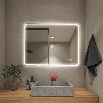 Productafbeelding van AIORBER Badspiegel, aluminium met diepe rand, 3 kleurmodi, horizontale of verticale bevestiging, geschikt voor badkamers, 101x5x76 cm, zwart