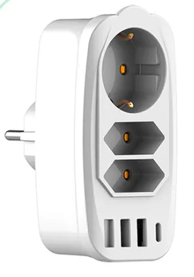Produktbild von Steckdosenadapter mit 1 Typ-F-Buchse, 3 USB-A und 3 USB-C Anschlüssen, 4000W, kompakt