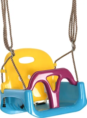 Produktbild von 3-in-1 Kinderschaukel, höhenverstellbar, abnehmbare Rücklehne, für In- und Outdoor, blau+gelb, 42 x 33 x 180 cm