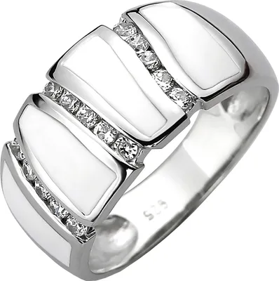 Produktbild von Gr. 54 Damen Ring 925 Sterling Silber 15 Zirkonia und weiße Emaille-Einlage