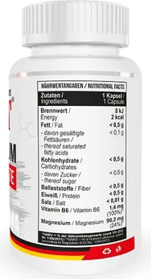 The image shows the back of a white bottle of dietary supplements, with a nutritional facts label prominently displayed.