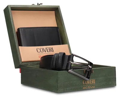 Produktbild von Herren Geldbörse und Gürtel-Set aus echtem Leder, schwarz, Coveri Collection