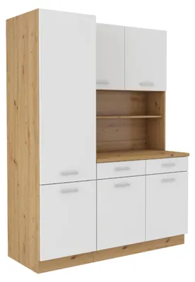 Produktbild von Buffet Küche Mario 150cm Küchenzeile Küchenblock Einbauküche Weiss Eiche Artisan
